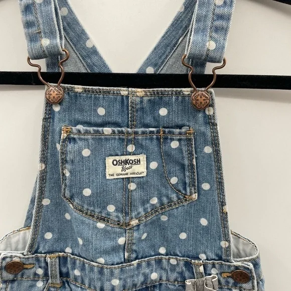 Oshkosh B’gosh Vintage polkadot Girls blue denim cottagecore cute overall 4T - Picture 4 of 7
